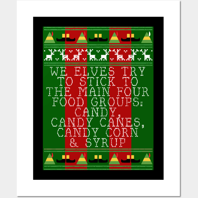 Candy Food Groups Elf Quote Christmas Knit Wall Art by joeysartworld